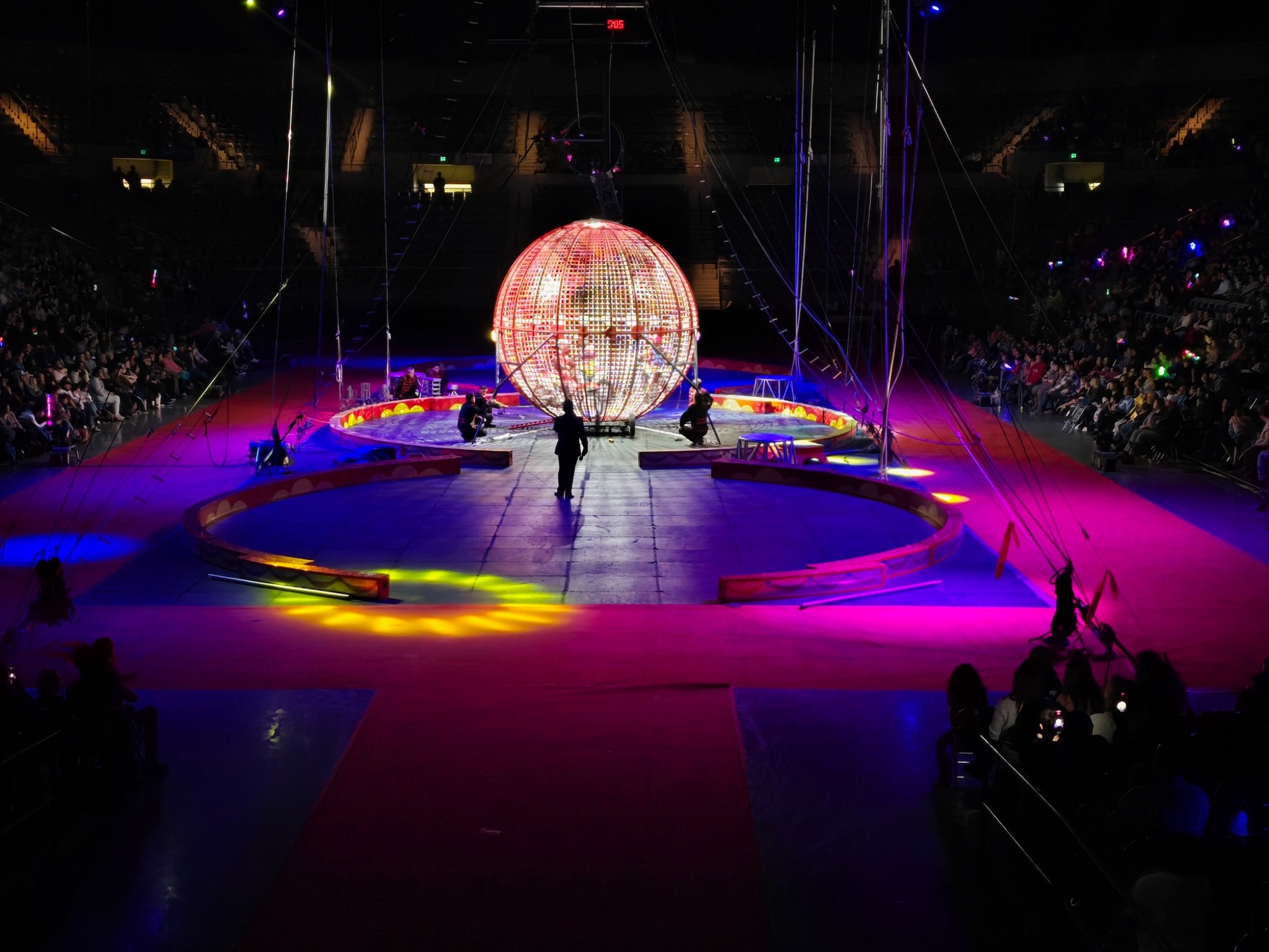 Globe of Death act set in a full circus arena
